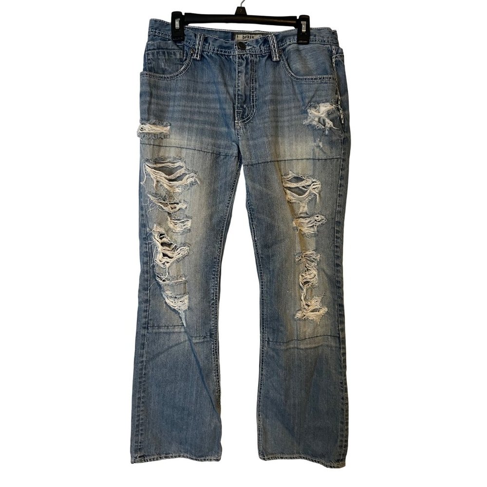 BKE Blue Jeans Derek Mens Size 32R Distressed Relaxed Abm12009 Rip And Repair